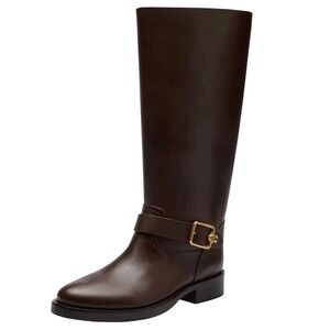 Coach‎ Womens 7 Madeline Brown Leather Tall Logo Buckle Flat Riding Boots